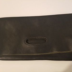 Black genuine leather envelope clutch